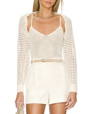 L'Agence NWT Sammy Ecru Crochet Knit Tank & Shrug Cardigan Set XXS $330